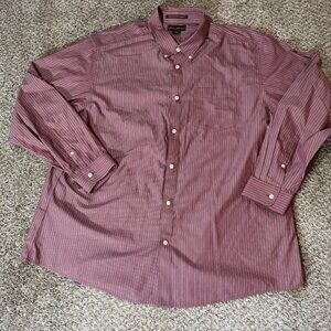 Eddie Bauer Shirt Mens 2XL Red Striped Wrinkle Resistant Relaxed Fit Button Down